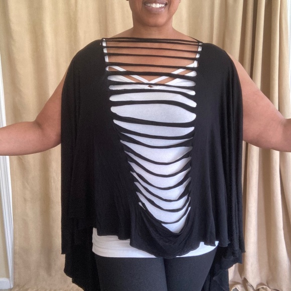 Pyramid Collection, Black Vest/Pancho with slash detail, One size - Picture 5 of 14